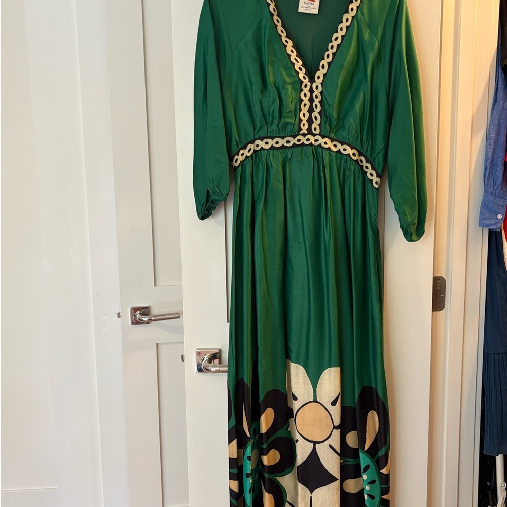FARM Rio Green and Cream Floral Maxi Dress